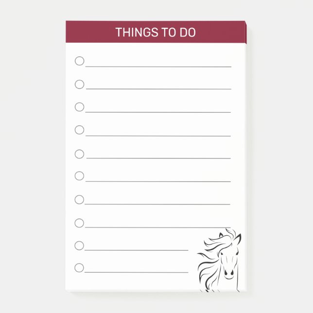 Modern artistic horse in burgundy & white post-it notes (Front)