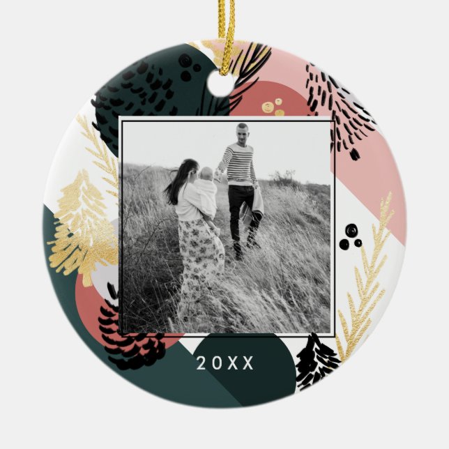 Modern Artistic | Minimal Green Pine Cone Photo Ceramic Ornament (Front)