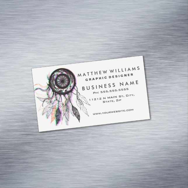 Modern Artistic Native American Dreamcatcher Magnetic Business Card (In Situ)