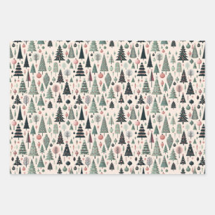 Modern Artistic Pink Tree Christmas Wrapping Paper