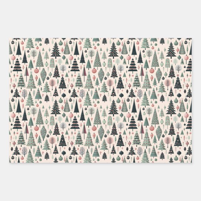 Modern Artistic Pink Tree Christmas Wrapping Paper (Front)