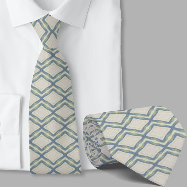 Modern Artistic Sage Green Blue Pattern Necktie (Creator Uploaded)