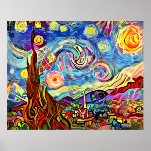 Modern Artistic Starry Night Painting Poster