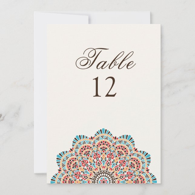 Modern Artistic Style Mandala Wedding Table Number (Front)