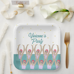 Modern Artistic Swimmers Swimming Birthday Party Paper Plate