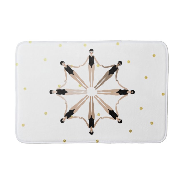 Modern Artistic Synchronised Swimmers Gold Dots   Bath Mat (Front)