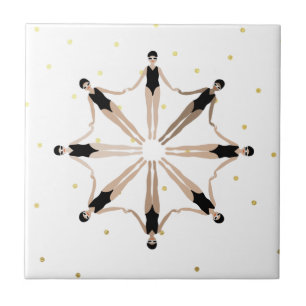 Modern Artistic Synchronised Swimmers Gold Dots   Ceramic Tile
