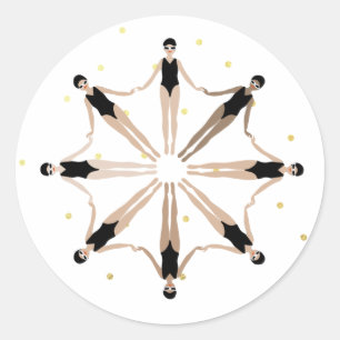 Modern Artistic Synchronised Swimmers Gold Dots    Classic Round Sticker