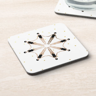 Modern Artistic Synchronised Swimmers Gold Dots  Coaster