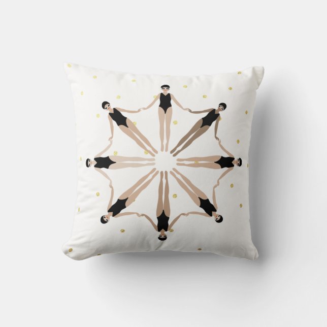 Modern Artistic Synchronised Swimmers Gold Dots Cushion (Front)