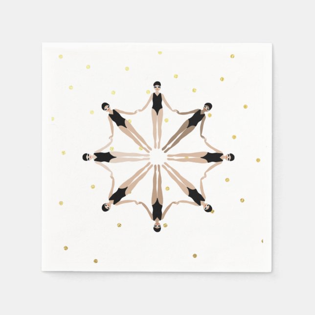 Modern Artistic Synchronised Swimmers Gold Dots  Napkin (Front)