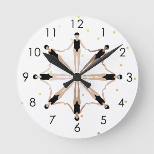 Modern Artistic Synchronised Swimmers Gold Dots  Round Clock