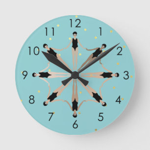 Modern Artistic Synchronised Swimmers Gold Dots   Round Clock
