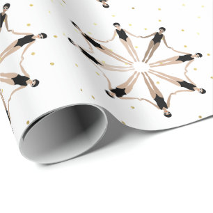 Modern Artistic Synchronised Swimmers Gold Dots   Wrapping Paper