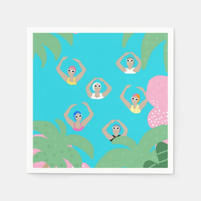 Modern Artistic Synchronised Swimmers Pool Napkin (Front)