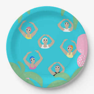 Modern Artistic Synchronised Swimmers Pool Paper Plate