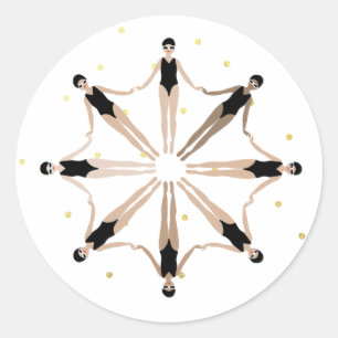 Modern Artistic Synchronized Swimmers Gold Dots    Classic Round Sticker