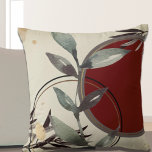 Modern Artistic Watercolor Cushion<br><div class="desc">Stylish throw pillow features an artistic abstract design in an cream and burgundy wine color palette. An artistic abstract design features a watercolor leaf and a geometric circle composition with shades of green and gray with black and gold accents on a creamy ivory background. This abstract composition is built on...</div>