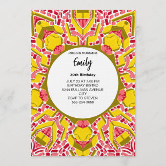 Modern Artistic Yellow & Pink Abstract Pattern Invitation