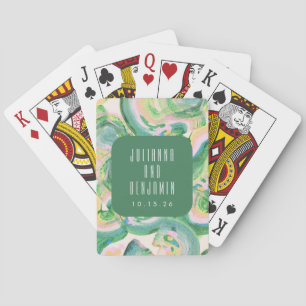 Modern Artsy Abstract Green Watercolor Wedding Playing Cards