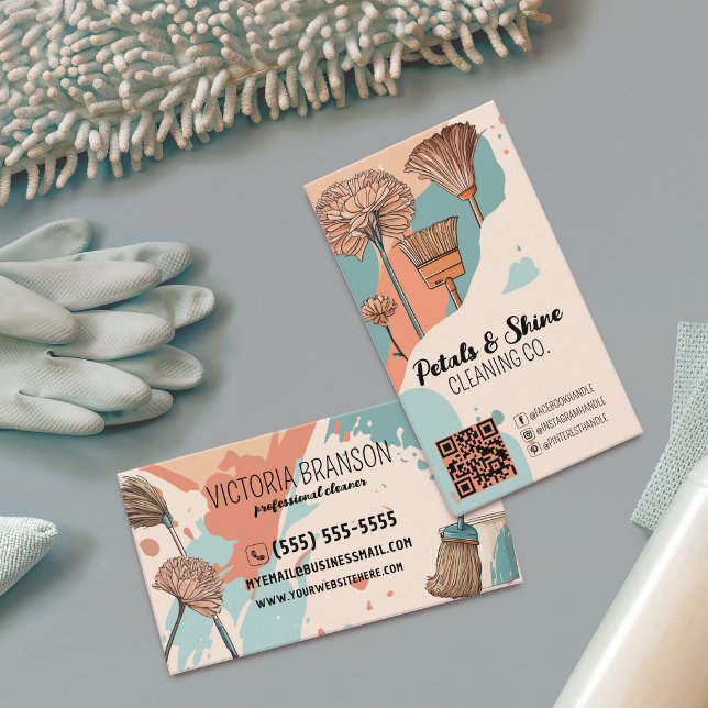 Modern Artsy Colour Splash Professional Cleaner Business Card (Creator Uploaded)