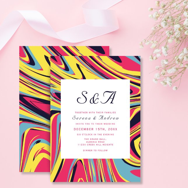 Modern Artsy Colourful Abstract Swirl Wedding Invitation (Creator Uploaded)
