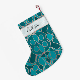 Modern Artsy Ocean Blue Rose Gold Geometric Small Christmas Stocking