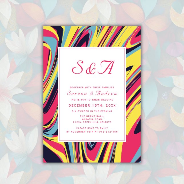 Modern Artsy Pink Abstract Swirl Wedding Invitation (Creator Uploaded)