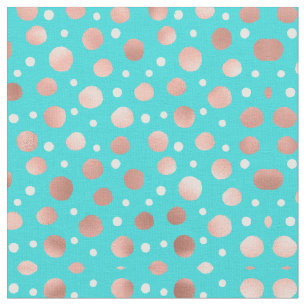 Modern Artsy Rose Gold Teal Polka Dots Fabric