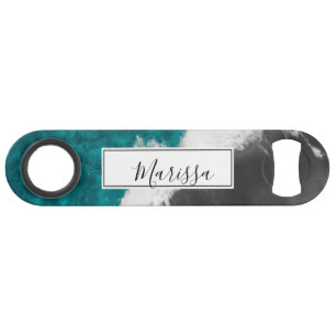 Modern Artsy Teal Blue Black Ocean Beach Waves