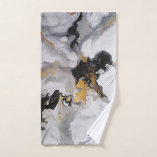 Modern Artsy White, Black and Gold Bath Towel Set