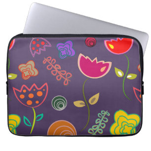Modern arty purple and pink flowers laptop sleeve