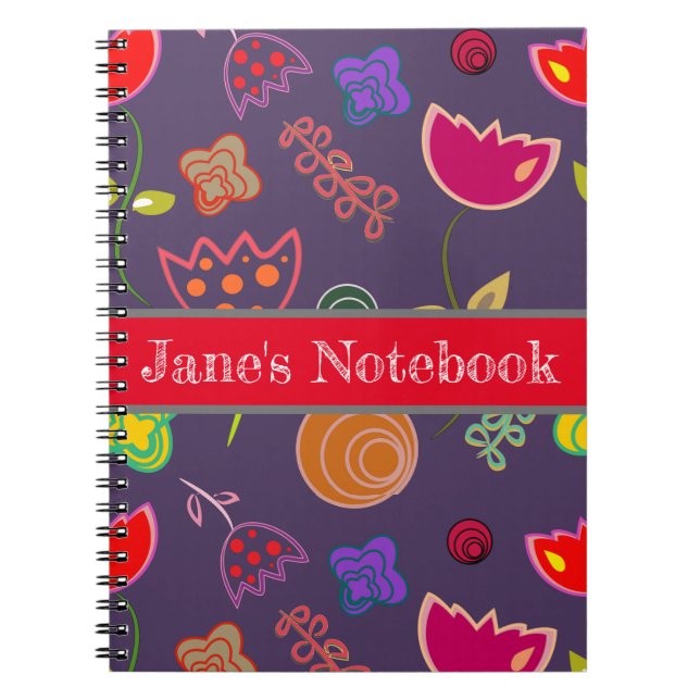 Modern arty purple and pink flowers notebook (Front)
