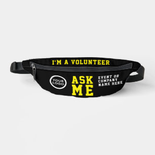 Modern Ask Me Yellow Black  Volunteer Event Logo Bum Bags