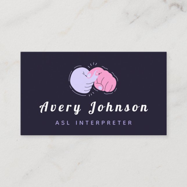 Modern ASL Sign Language Instructor Translator Fun Business Card (Front)