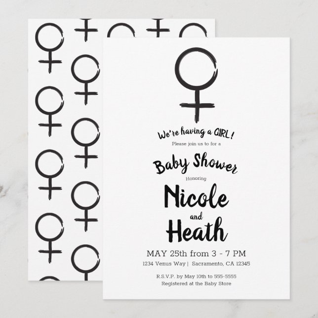 Modern Astrology Venus Feminine Baby Girl Shower  Invitation (Front/Back)