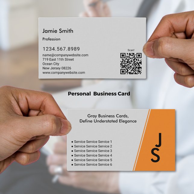Modern Asymmetric Initials Grey & Black Personal Business Card (Modern Asymmetric Initials Gray & Black Personal Business Card)