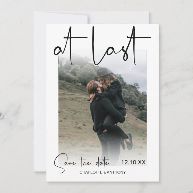 Modern At Last | Photo Engagement Save The Date Announcement (Front)