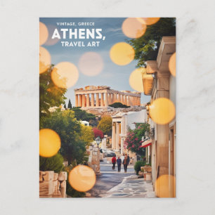 Modern Athens Greece Travel Art Vintage Postcard