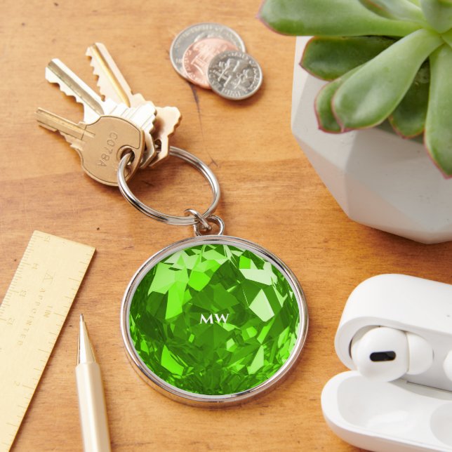 Modern August Birthstone Peridot Emerald Premium Key Ring (Desk)