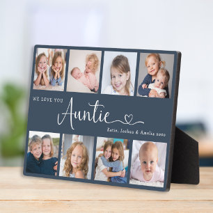 Modern Auntie Photo Collage Heart Script Plaque