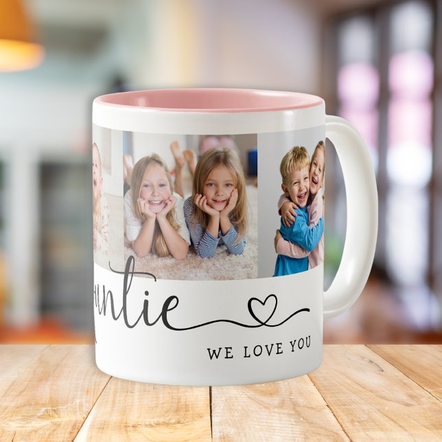 Modern Auntie We Love You 4 Photo Collage  Two-Tone Coffee Mug (Creator Uploaded)