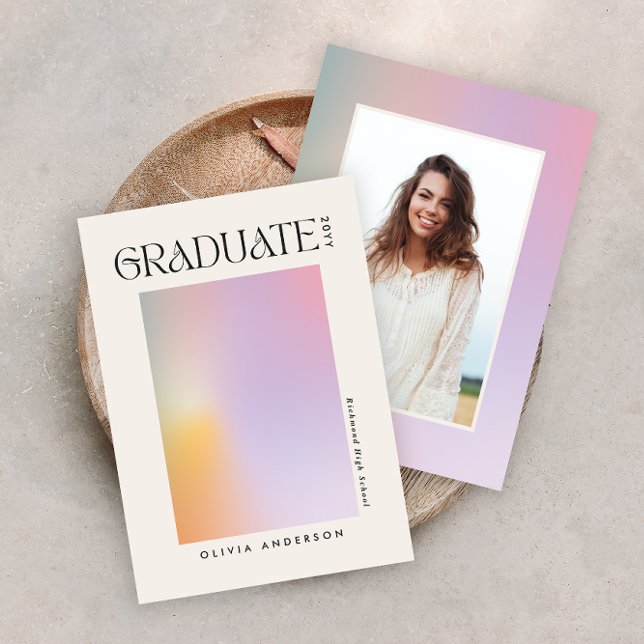 Modern aura pink graduation rainbow photo girly  invitation (Creator Uploaded)