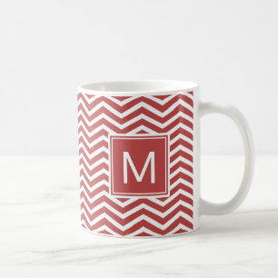 Modern Aurora Red Chevron Pattern With Monogram Coffee Mug