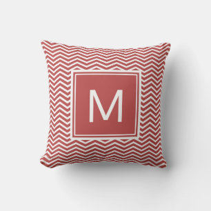 Modern Aurora Red Chevron Pattern With Monogram Cushion