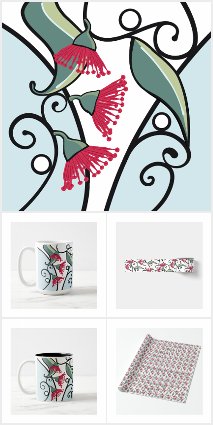 Modern Australian red gumnut blossom leaf design