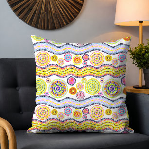 Modern Australian Watercolor Tribal Pattern Yellow Cushion