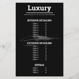 Modern Auto Detailing Car Cleaning Wash Price List Flyer