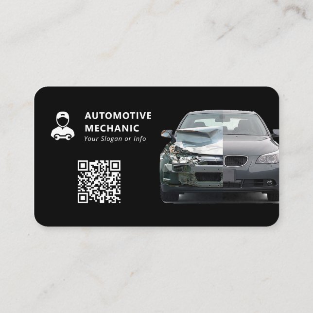 Modern Automotive Mechanic | Black Business Card (Back)