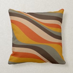 Modern Autumn Abstract Wavy Lines in Earth Tones  Cushion